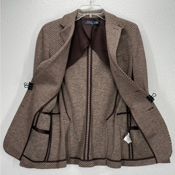 Polo by Ralph Lauren Blue Label Single Breasted Tan Herringbone Blazer 10 - Picture 3 of 15